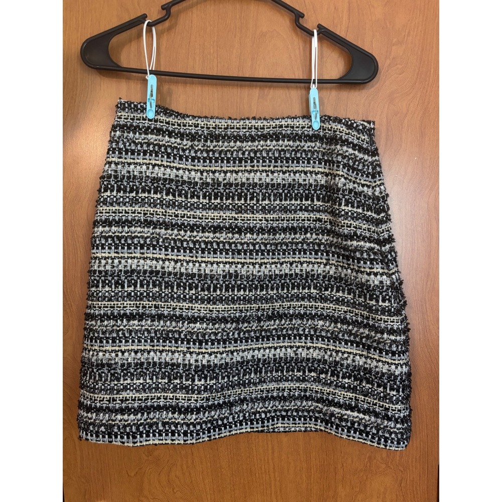 LOFT Black White Silver/Gold Metallic Tweed Mini Skirt Size 2 A-Line 510964